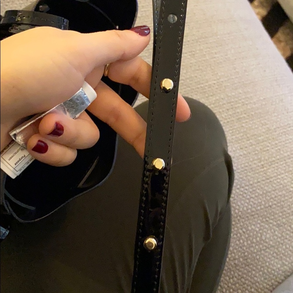 Mansur Gavriel Mini Mini black patent bucket bag